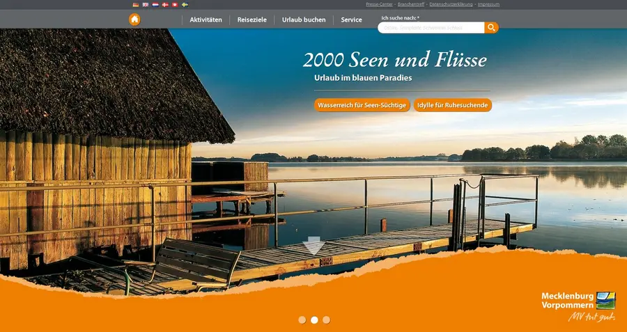 Startseite des neuen Internetauftritts www.auf-nach-mv.de (Repro: TMV)