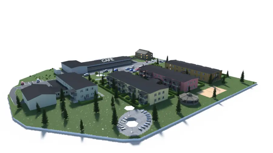 Visualisierung des geplanten Ferienparks „Waldpark Kreuzbruchhof“ Visualisierung des geplanten Ferienparks „Waldpark Kreuzbruchhof“