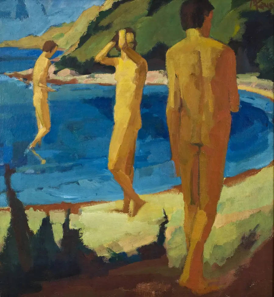 Max Kaus, Badende in Bucht auf Hiddensee, 1923, Öl auf Leinwand, 108 x 100 cm, Stiftung Kunstmuseum Ahrenshoop, Copyright: Archiv Kunstmuseum Ahrenshoop und VG Bild Kunst, Bonn 2020 Max Kaus, Badende in Bucht auf Hiddensee, 1923, Öl auf Leinwand, 108 x 100 cm, Stiftung Kunstmuseum Ahrenshoop, Copyright: Archiv Kunstmuseum Ahrenshoop und VG Bild Kunst, Bonn 2020