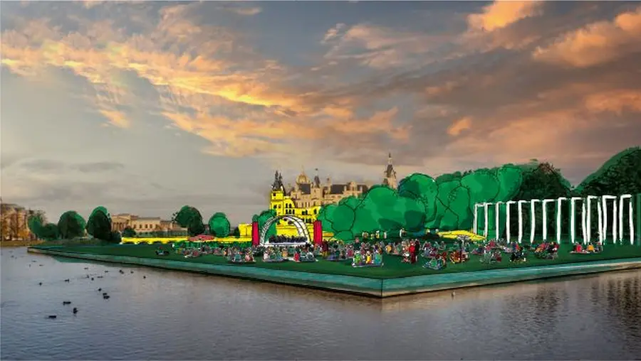 Die sogenannte „Schwimmende Wiese“ ist einer der neuen Aufführungsorte bei den Schlossfestspielen Schwerin 2022. Die sogenannte „Schwimmende Wiese“ ist einer der neuen Aufführungsorte bei den Schlossfestspielen Schwerin 2022.