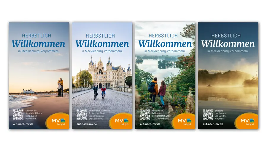 Unter dem Slogan „Herbstlich Willkommen“ wird parallel zur digitalen Kampagne in sieben Städten mittels City-Light-Postern im öffentlichen Raum für einen Herbsturlaub in Mecklenburg-Vorpommern geworben.