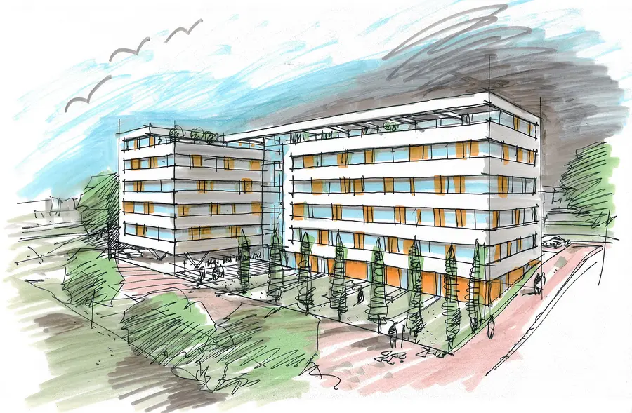 "Internationales Haus des Tourismus" in Rostock, Skizze: Bastmann + Zavracky BDA Architekten GmbH