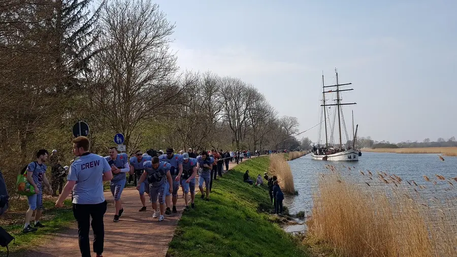 Das Treideln, auch Schiffziehen genannt, ist ein jährlicher Höhepunkt beim Maritimen Saisonauftakt in Greifswald. Das Treideln, auch Schiffziehen genannt, ist ein jährlicher Höhepunkt beim Maritimen Saisonauftakt in Greifswald.