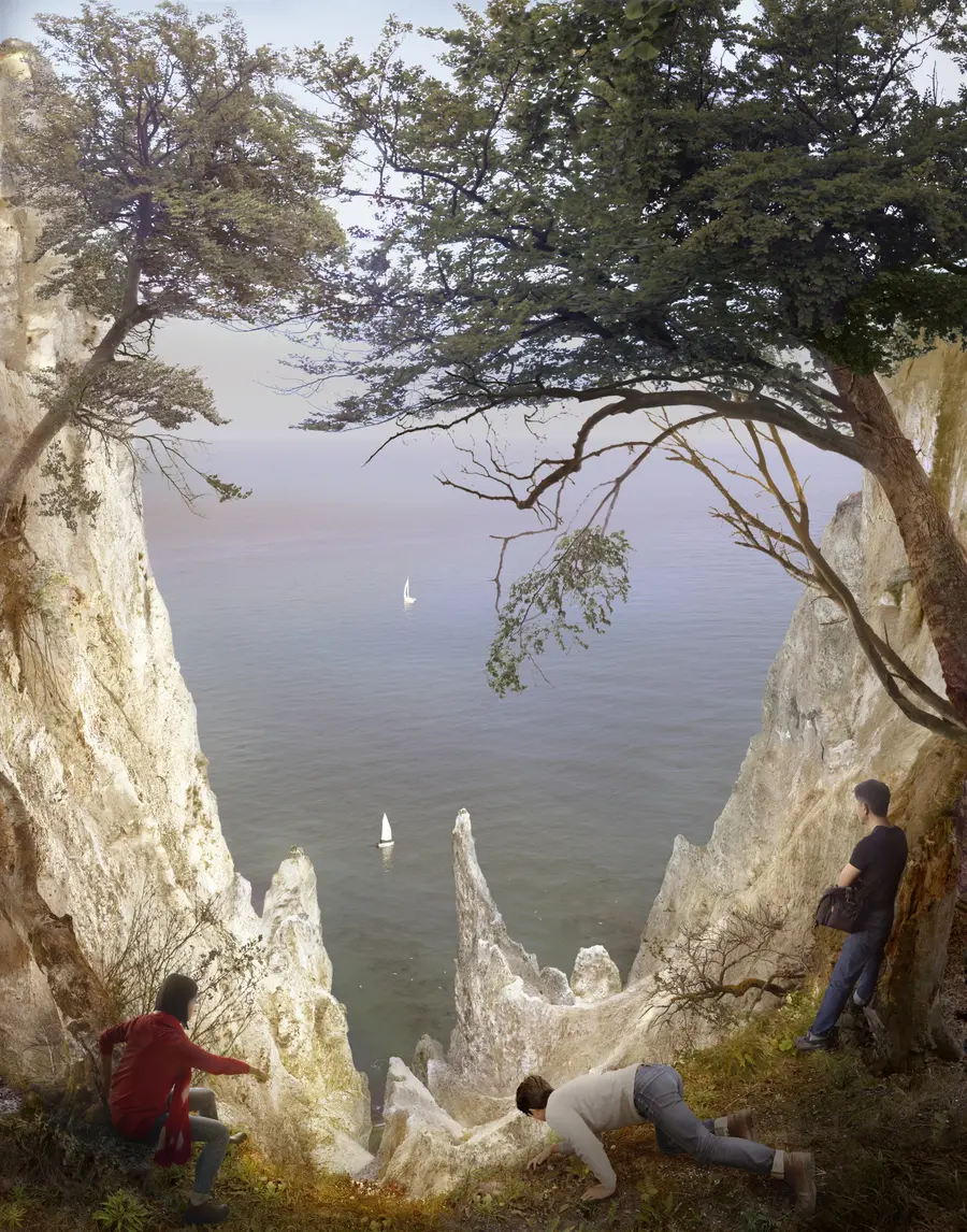 Hiroyuki Masuyama „Kreidefelsen auf Rügen, 1818“, 2016, digitale Fotomontage, Leuchtkasten (Ausschnitt)