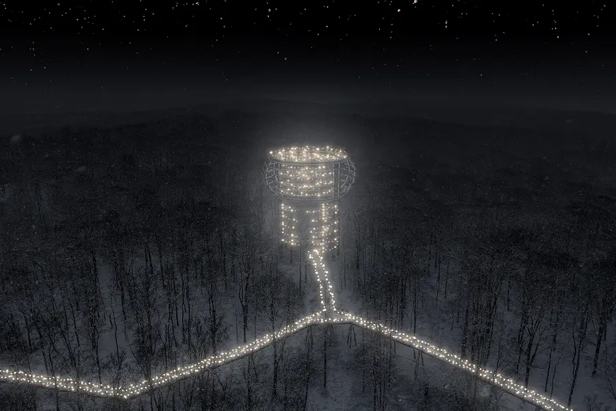 Beispielbild eines beleuchteten Baumwipfelpfades der Erlebnis Akademie Beispielbild eines beleuchteten Baumwipfelpfades der Erlebnis Akademie