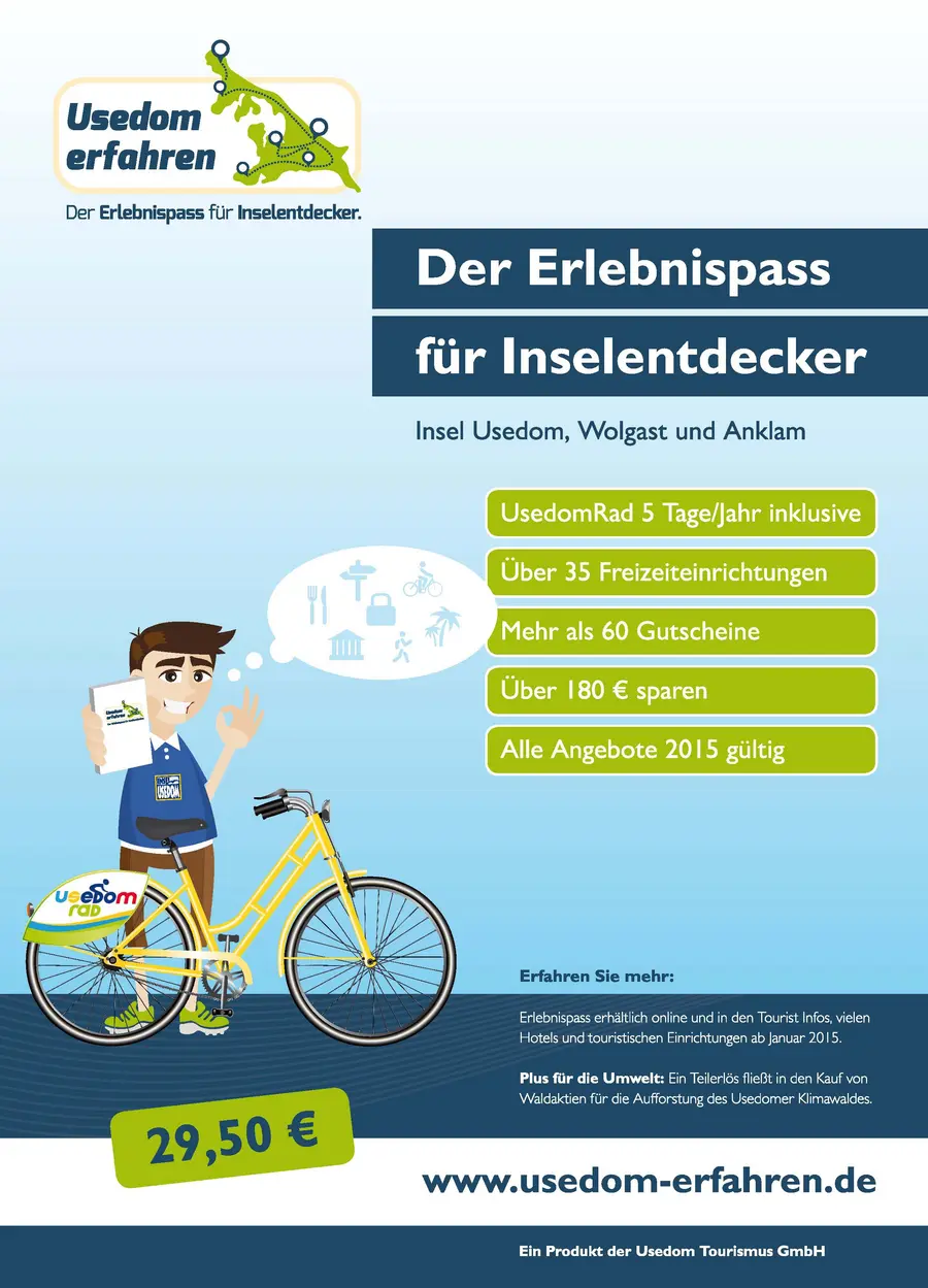 Der neue Erlebnispass für die Insel Usedom bietet Einsparungen bis zu 180 Euro. Bild: www.usedom-erfahren.d
