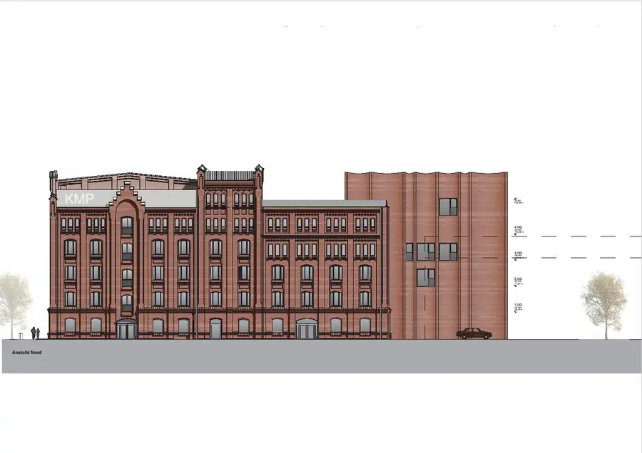 Planungsskizze der geplanten Kulturmühle aus der Nordansicht 