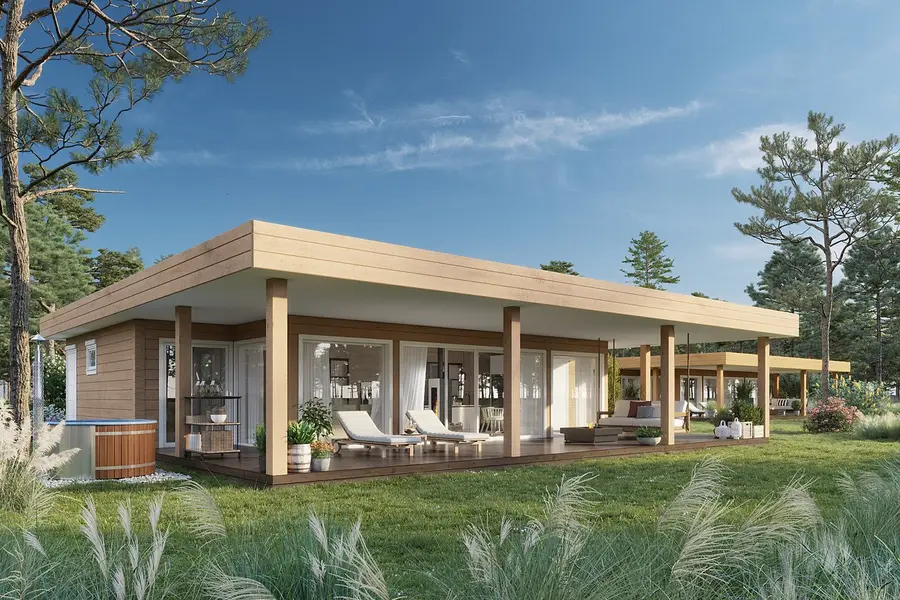 Visualisierung eines Chalets der Ferienanlage „Frei wie der Wind“